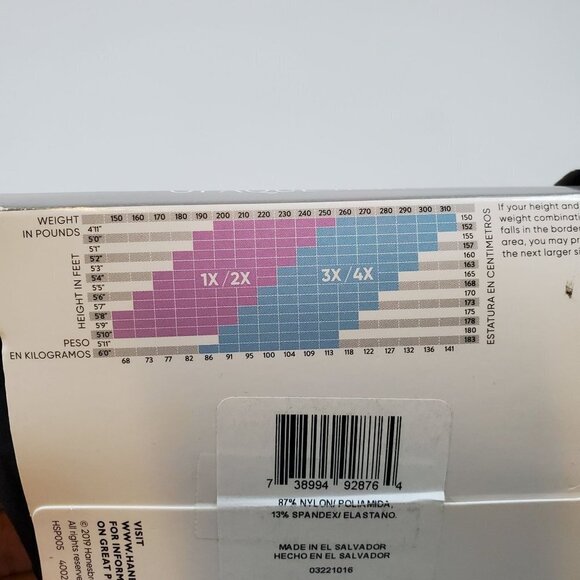 Hanes Curves Control Top Opaque Tights Size 1X/2X NWT Womens Black Shapewear - Picture 4 of 7